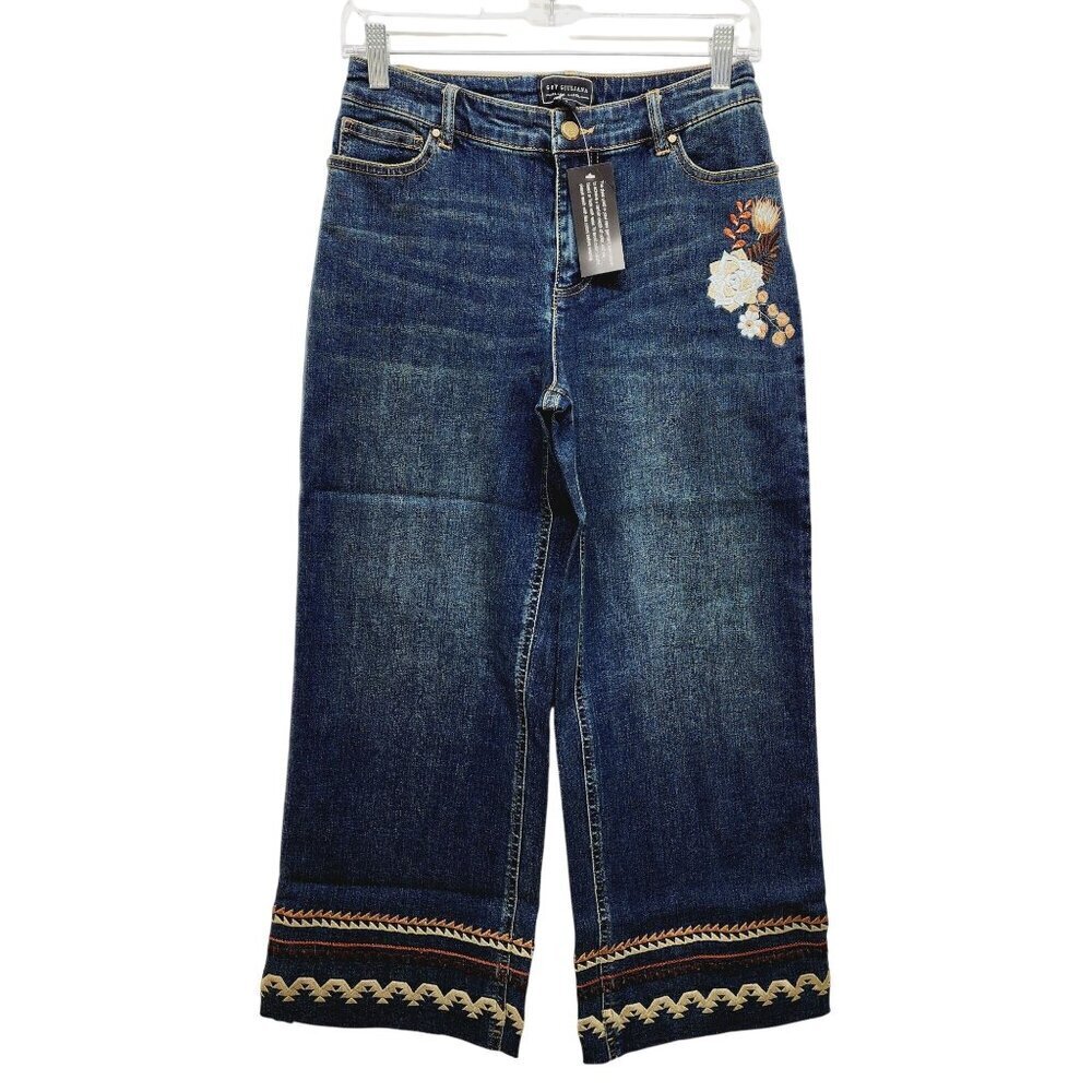 Guy Giuliana  Embroidered  cropped Ankle Leg Jeans Size 4 Dark Blue